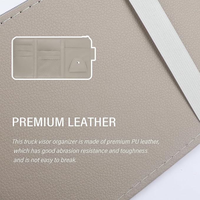 Car Visor Organizer with Sunglass Holder,Multi-Functional Car Sun Visor Organizer with Zipper for Cards,Money,Tickets,Leather Interior Accessories (Gray) - Image 3