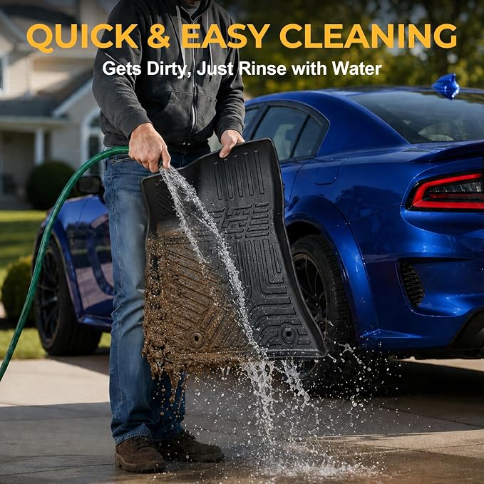 Floor Mats for 2011-2023 Dodge Charger RWD & Chrysler 300 RWD | Full-Coverage Mats Set with Cargo Liner, 3D Laser Fit, All-Weather Protection, Odorless & Durable, Complete Accessories Set - Image 8