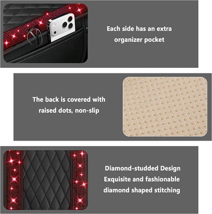 Stacool Upgraded Car Center Console Cover with Rhinestones,Microfiber Leather Car Armrest Cover Cushion with 2 Storage Bags,Universal Cars Armrest Storage Box as Cars Interior Accessories - Image 3