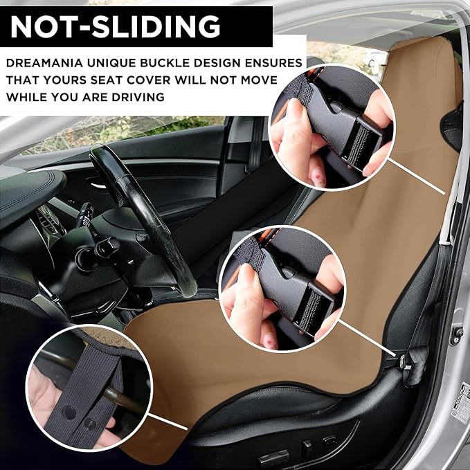Neoprene Waterproof Car Seat Cover, Khaki 2pcs, Non-Slip | Car Seat Protector, Sweat-proof, Universal Fit SUV & Truck, Machine Washable, For Gym, Yoga, Pets, Workout, Beach, Swimming - Image 4