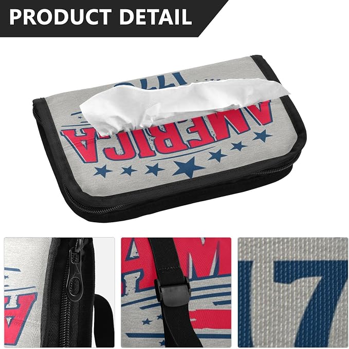 Car Tissue Holder Car Napkin Holder Tissue Box Dispenser Storage Case Sun Visor Mask Holder Accessories with Adjustable Straps Reusable Refillable USA Patriotic 1776 - Image 3