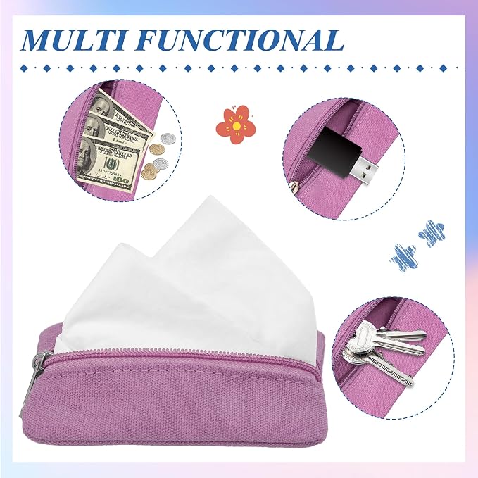 Pocket Tissue Holder, 6 Packs Tissue Holder for Purse, Reusable Travel Tissue Pouch, Fabric Purse Zipper Tissue Packs for Coins Tissue Cards Travel Office, 5.1 x 3.1 Inches - Image 6