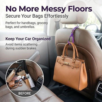 Car Seat Back Hooks 2 Pack - Heavy Duty Rope & Metal Buckle Car Hangers, No Wobble Multi-Purpose Organizer for Grocery Bags, Backpacks, Umbrellas, Trash Bags (Fit Most Vehicles) Purple - Image 6