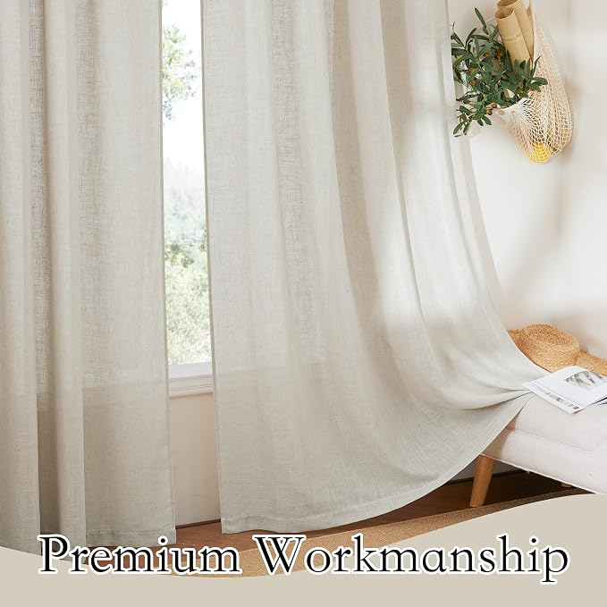 RYB HOME Linen Woven Curtains 36 Inch Length, Flax Linen Blend Small Drapes Soften Sunlight Thermal Curtains for Farmhouse, Cafe, RV, Bus, Office, W 52 x L 36 inches, Angora, 2 Pack - Image 5