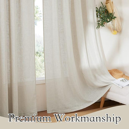 RYB HOME Linen Textured Sheer Curtains 84 inches Long, Privacy Semi-Transparent Sheer Window Curtains for Living Room Bathroom French Door, Angora, W 70 x L 84 inch, 1 Pair - Image 5