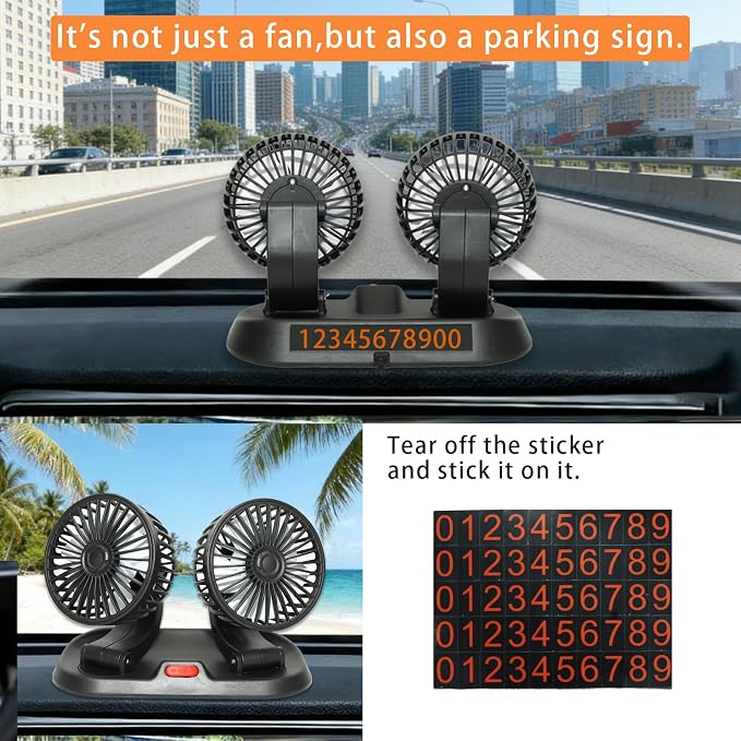 Adjustable Dual Head Car Cooling Fan-Brushless Motor-2 Speeds, 360 Rotation, for Car Dashboard, Powerful Cooling Solution for SUV/RV/Truck/Sedan/Cruise/Office, USB Powered (2-head 5V) - Image 6