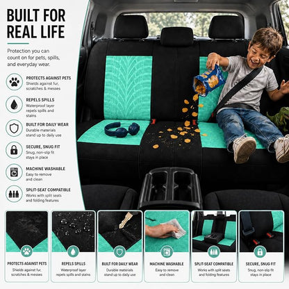 FH Group Full Set Premium Cloth Car Seat Covers - Universal Fit, Low Back Front Seat Covers, Airbag Compatible, Split Bench Rear Seat, Washable Seat Cover for SUV, Sedan, Mint - Image 8
