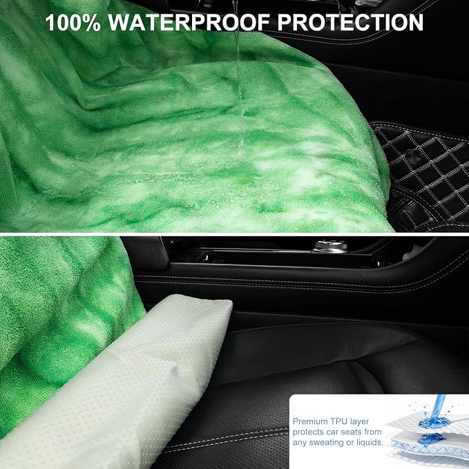 Car Seat Towel Covers with Storage Bag, Waterproof Sweatproof Towel Seat Cover Universal Front Seat Covers Machine Washable Non-Slip Seat Protector for Gym Workouts(Green, 1Pcs Front Seat Cover) - Image 2