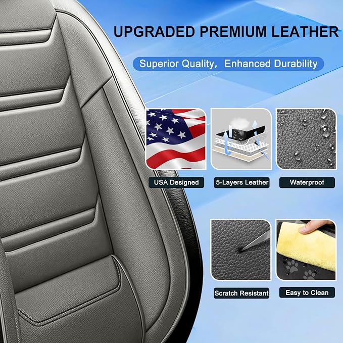Fit CX-90 Seat Covers Custom Fit for Mazda CX-90 2024-2026, 5 Seats | Premium Leather Full Coverage Protectors, Waterproof, Breathable, Scratch Resistant, Easy Wipe, Airbag Compatible, Black+Gray - Image 3
