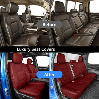 Custom Fit Seat Covers Full Set for Chevy Silverado & GMC Sierra 1500(2019-2026) and 2500HD/3500HD(2020-2026) CrewCab,No Rear Seat Storage,Waterproof Leather Truck Seat Protector(Wine Red) - Image 5