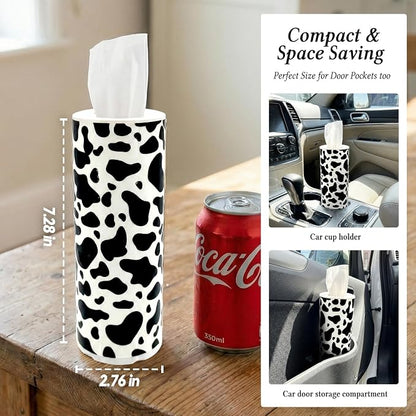 Car Tissues Cylinder for Cup Holder - Refillable Round Tissue Canister with 2 Packs Tissues - Cow Car Decorations,Cow Cars Interior Accessories for Women & Men - Fits Most Auto Cup Holders (Cow Print) - Image 6