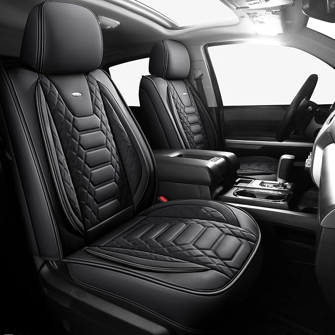 FREESOO Custom Leather for Toyota Tundra Seat Covers 2014-2021 Crewmax Cab | Custom Fit, Full Set, 60/40 Split Bench, Waterproof Faux Leather, for Truck Toyota Tundra Accessories, Black by FREESOO