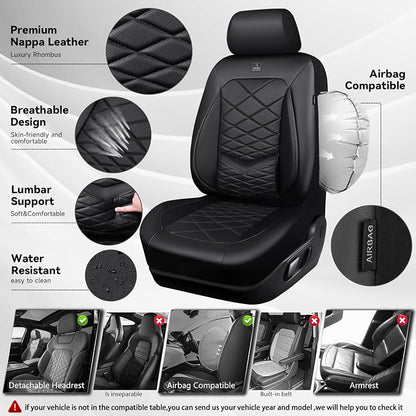 CAR PASS Luxury Nappa Leather Front Seat Covers, Waterproof 3D Foam Seat Covers with Lumbar Support, Breathable Auto Seat Cover Airbag Compatible Universal Fit for Sedan SUV Van Truck, All Black - Image 4