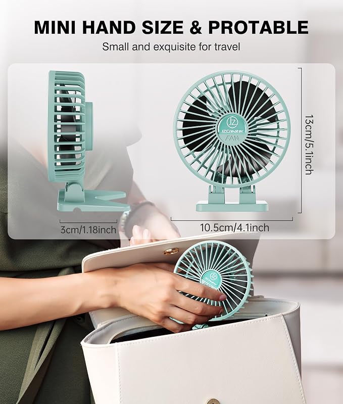 JZCreater USB Desk Fan, Mini Fan Portable, 3 Speeds Desktop Table Cooling Fan, Plug in Power Fan, Rotation Strong Wind, Quiet Personal Small Fan for Home Desktop Office Travel Bedroom, Apple Green - Image 6