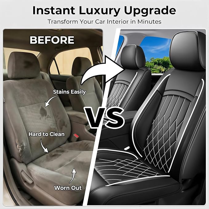 Fit for Prius Car Seat Covers Compatible with Toyota Prius 2001-2026 - Waterproof Breathable Leather Automotive Seat Cushions Protector,Airbag Compatible,Full Set 5 Seats(Whiteline) - Image 6