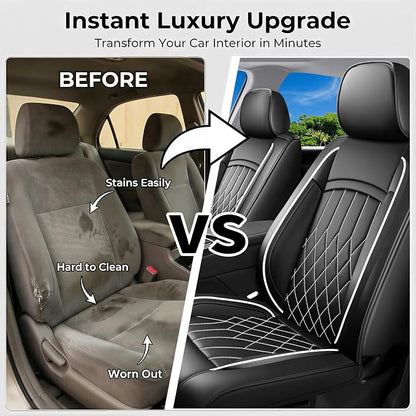 Fit for Prius Car Seat Covers Compatible with Toyota Prius 2001-2026 - Waterproof Breathable Leather Automotive Seat Cushions Protector,Airbag Compatible,Full Set 5 Seats(Whiteline) - Image 6