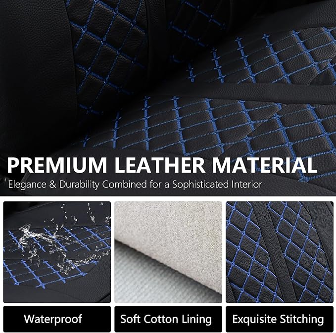 Truckiipa Custom Fit for Toyota Tacoma Seat Covers Front Leather Waterproof Car Seat Covers Fit for 2016-2023 Toyota Tacoma Double Crew Cab, Front Pair, Black&Blue - Image 5