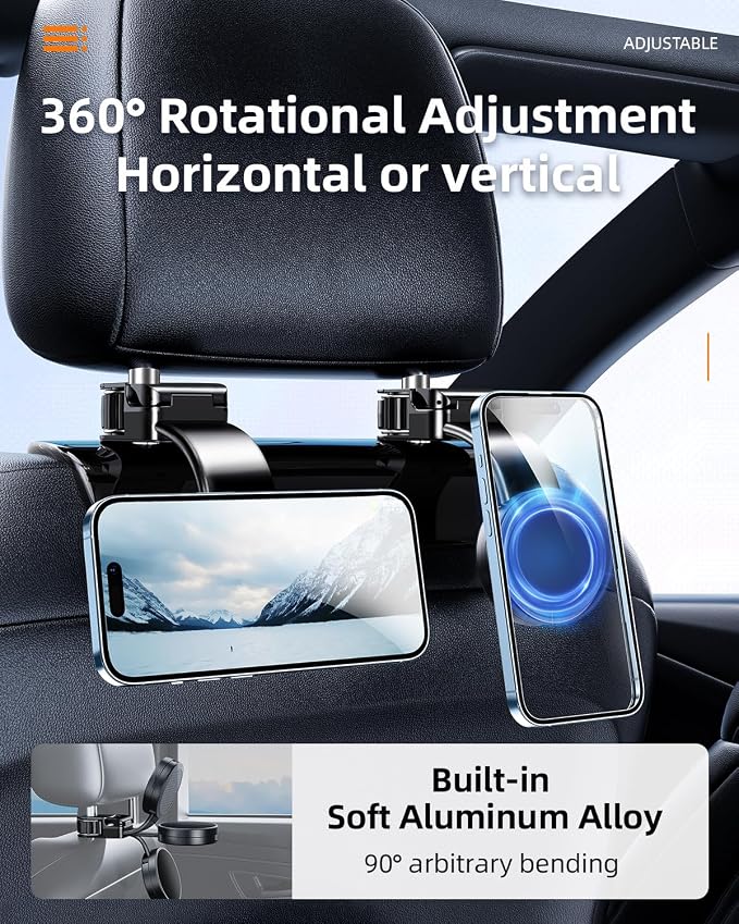 1 Pack Headrest Hook for Car Seat Back with Magnetic Phone Holder, Multifunctional Car Seat Hooks for Purses and Bags Handbag Grocery Bag, Purse Hanger Car Organizers and Storage Accessories - Image 3