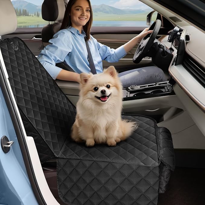 Front Seat Cover for Dogs with Side Flaps, Pet Car Seat Protector | Waterproof Scratchproof Non-Slip Captain Chair Seat Cover, Full Protection, Large Front Storage Pocket, Fits Cars/Trucks/SUVs - Image 5