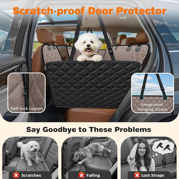 URPOWER 4 in 1 Dog Car Seat Cover for Back Seat, Waterproof Hammock | Mesh Window, Side Flaps, 600D Oxford, Scratch Resistant, Non-Slip, Easy Install, Machine Washable, Dog Seat Belt Included - Image 3