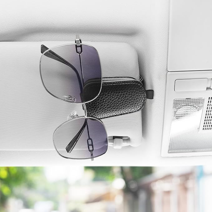 SINGARO Sunglasses Holder for Car, Leather Magnetic Buckle Sun Visor Sunglass Clip, Ticket Card Storage Glasses Clip, Car Interior Accessories for Men and Women（2PCS Black-Gray） - Image 3