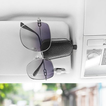 SINGARO Sunglasses Holder for Car, Leather Magnetic Buckle Sun Visor Sunglass Clip, Ticket Card Storage Glasses Clip, Car Interior Accessories for Men and Women（2PCS Black-Gray） - Image 3