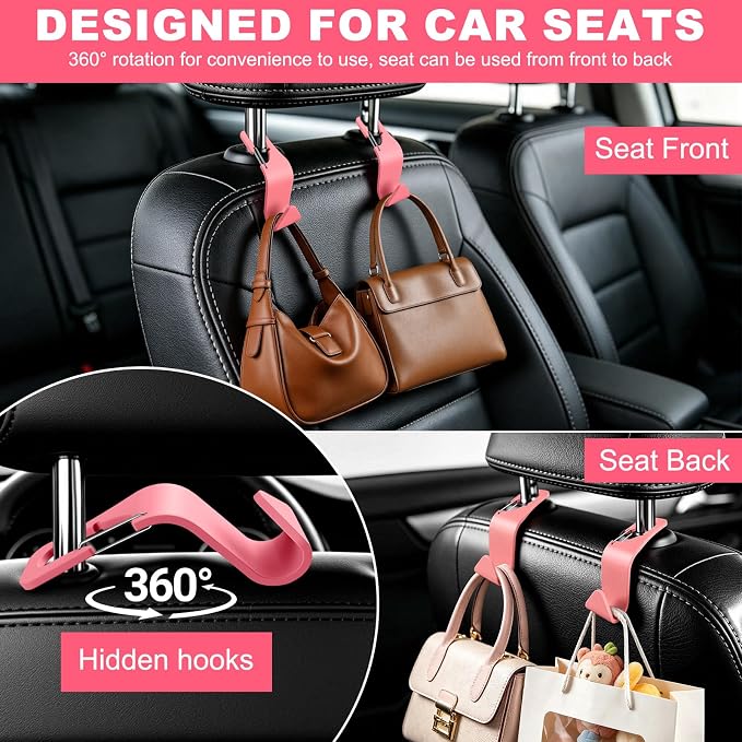 4 Pack Car Back Seat Headrest Hook Storage Organizer for Purses Bags Handbags Groceries, Car Interior Accessories,Pink - Image 6