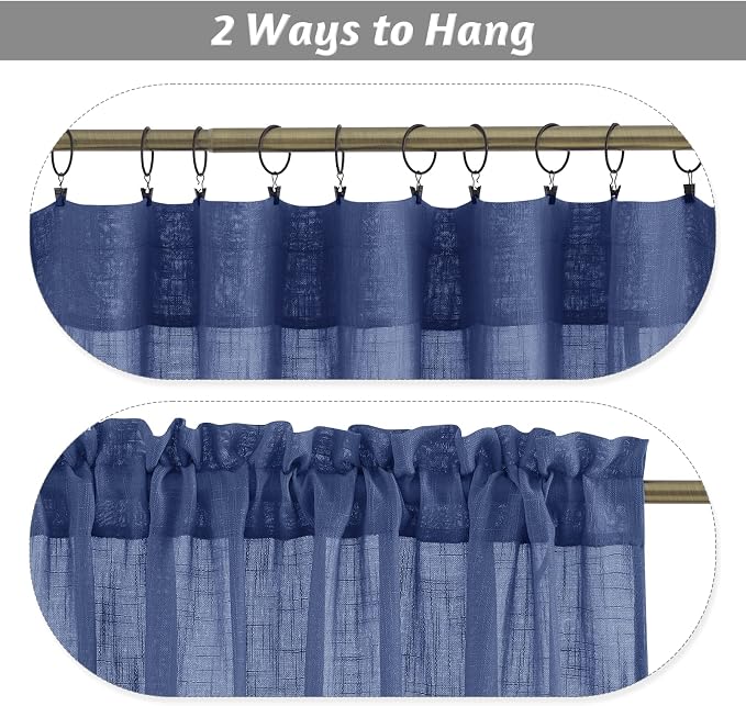 RYB HOME Curtains for Living Room - Linen Texture Sheer Farmhouse Country Curtains for Patio Sliding Glass Door French Door Bedroom Dining, Navy Blue, 52 x 95 inches, 2 Panels - Image 5