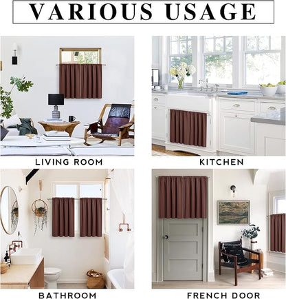 RYB HOME Small Window Curtains 45 inches Length for Kitchen Cafe Bathroom | Room Darkening Curtains & Drapes, Energy Saving, Thermal Insulated, For Kids Bedroom, W42 x L45, Chocolate Brown, 2 Panels - Image 7