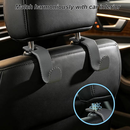 Car Headrest Hooks, Universal Car Seat Back Organizer Hanger, Premium Leather & Metal Construction, Multipurpose for Handbag, Purse, Coat, Ergonomic Design, 2 Pack Gray - Image 2