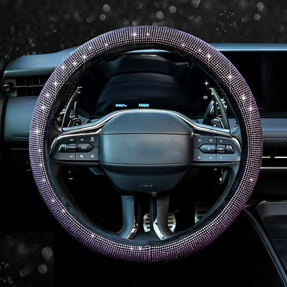 Steering Wheel Cover for Women Bling Bling Crystal Diamond Sparkling Car SUV Wheel Protector Universal Fit 15 Inch Black with Pink Diamond - Image 2