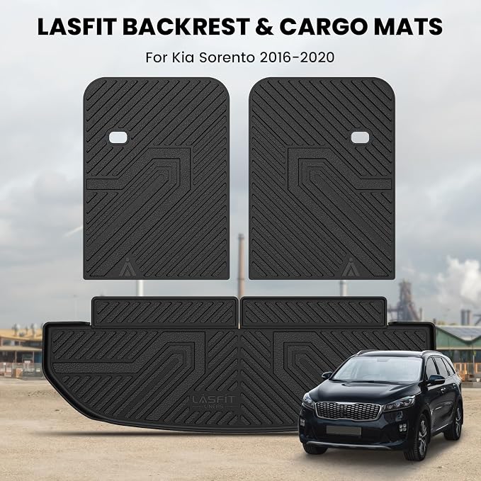 LASFIT Cargo Mats for Kia Sorento 7-Seat 2020 2019 2018 2017 2016 | (Not Fit 5-Seat) All Weather TPE Custom Fit Cargo Trunk Mat & Backrest Mats Accessories, Black - Image 2