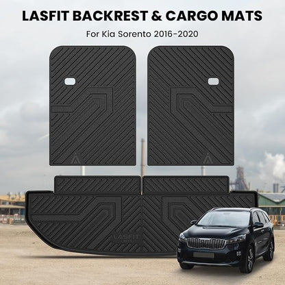 LASFIT Cargo Mats for Kia Sorento 7-Seat 2020 2019 2018 2017 2016 | (Not Fit 5-Seat) All Weather TPE Custom Fit Cargo Trunk Mat & Backrest Mats Accessories, Black - Image 2