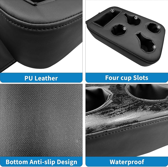 Xaido Car Back Seat Cup Holder, PU Leather Couch Sofa Bed Cup Holder | Expander Tray, Boat Tray, Organizer for Trucks, Minivans, SUVs, RVs, Vehicles, Holds Drinks, Snacks, Cell Mobile Phone - Image 3