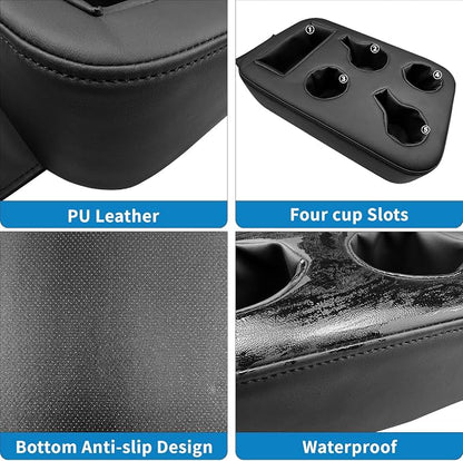 Xaido Car Back Seat Cup Holder, PU Leather Couch Sofa Bed Cup Holder | Expander Tray, Boat Tray, Organizer for Trucks, Minivans, SUVs, RVs, Vehicles, Holds Drinks, Snacks, Cell Mobile Phone - Image 3