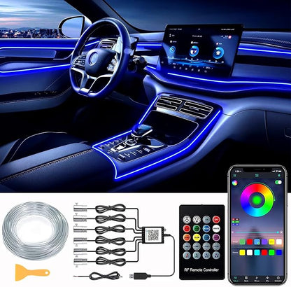 DEHERANE Interior Car LED Strip Lights, APP& RF Remote Control | 6 in 1 Car Ambient Lighting Kit with 315 inches Integrated Fiber Optic, 16 Million Colors Car LED Lights, Sync to Music by DEHERANE