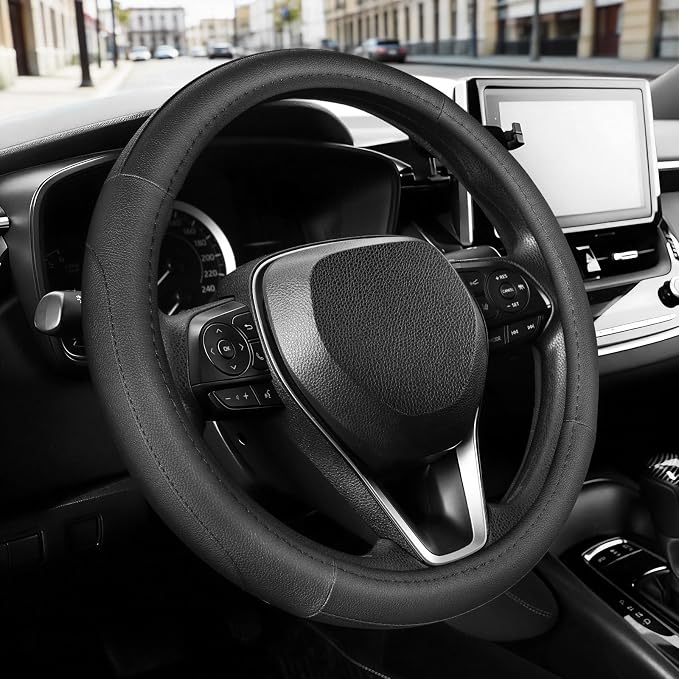 SEG Direct Car Steering Wheel Cover for F150 Tundra Range Rover 15.5"-16" | Large Size 39.5-41cm for Car Truck SUV, Microfiber Leather, Anti-Slip Grip, Auto Interior Accessories, Black by SEGDirect