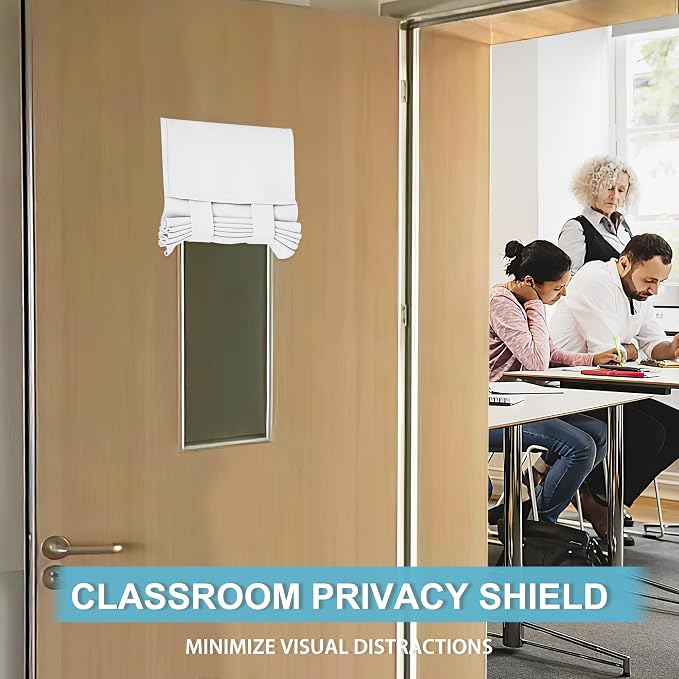 RYB HOME Classroom Door Window Cover Lockdown Shades Blackout, No Drill | Privacy Sidelight Glass Door School Office Blinds, Room Darkening Blocks Views, Portable Curtains, W12 x L30, Pure White - Image 2
