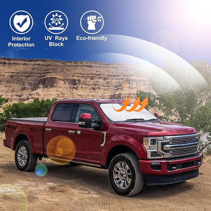Windshield Sun Shade for 2017-2026 Ford F250 F350 F450 F550 | Full covered for windshield, Foldable & Durable, Block UV Rays, Reduce Heat, Easy to install, Keep Car Cooler - Image 5