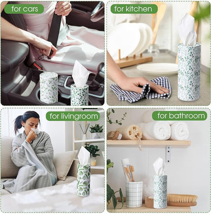 Outus 12 Pcs Eucalyptus Leaves Car Tissues Cylinder Holder with 3 Ply Facial Tissue Bulk Round Tissue Holder Travel Tissues Boxes Container for Car Cup Wedding Birthday Party - Image 4