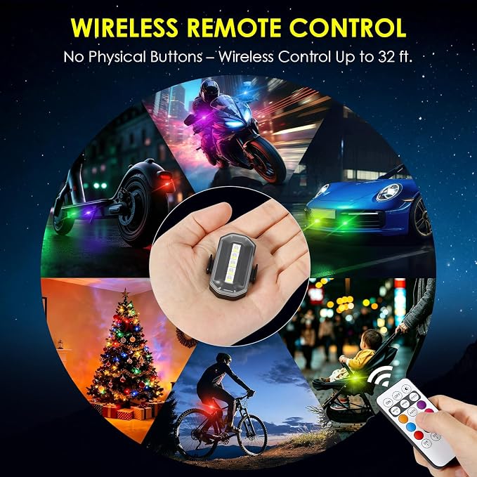 Upgraded 6PCS Wireless Strobe Lights for Car Motorcycle Bike Remote Bright 5 LEDs Anti Collision Lighting USB-C Rechargeable RGB Mini Exterior Warning Flashing Interior Ambient Light IP67 Waterproof - Image 2