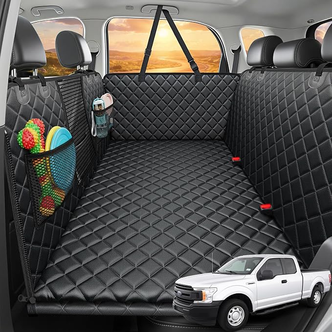 URPOWER Back Seat Extender for Dogs, Large Hard Bottom Dog Car Seat Cover | Supports 550 lbs, Stable 3-Panel Hard Bottom, Added High-Density Foam for Comfort, Waterproof 900D Oxford, 45% More Space by URPOWER