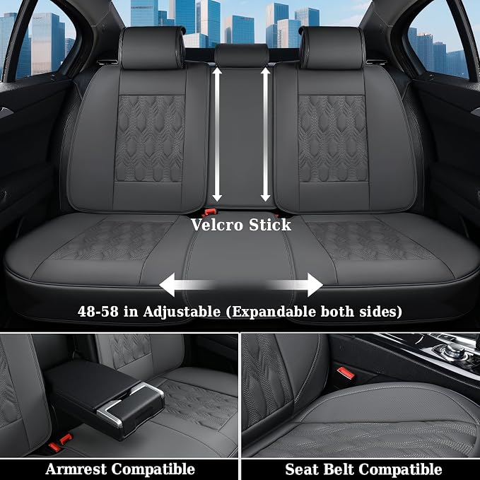 Coverado Car Seat Cover Full Set, Front and Back Seat Covers for Cars, 5 Seats Luxury Leather Seat Covers, Waterproof Car Seat Protectors, Gray Seat Covers, Driver Seat Cushions Fit for Most Vehicles - Image 4