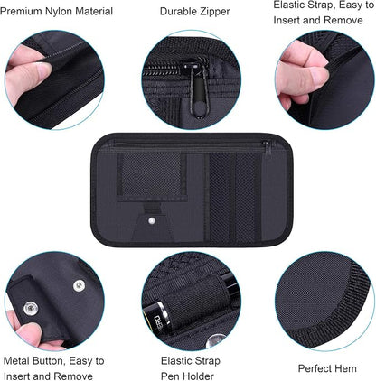 Wisdompro Car Sun Visor Organizer, Registration and Insurance Holder, Black | Auto Sunvisor Pocket, Truck Storage Pouch with Elastic Strap for Sunglass, Glasses, Documents, Cards, Pen, Drivers License - Image 4