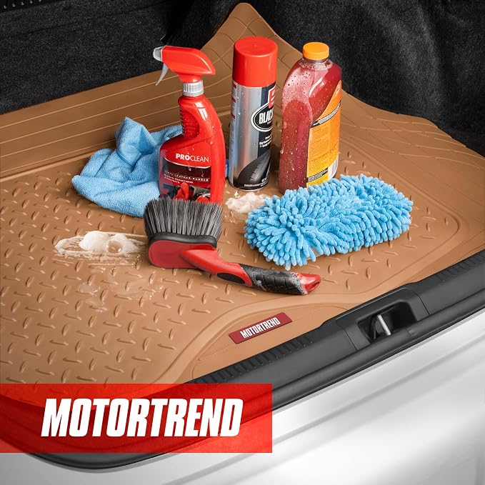 Motor Trend FlexTough Performance All Weather Rubber Car Floor Mats with Cargo Liner - Full Set Front & Rear Floor Mats for Cars Truck SUV, Automotive Floor Mats (Beige) - Image 7