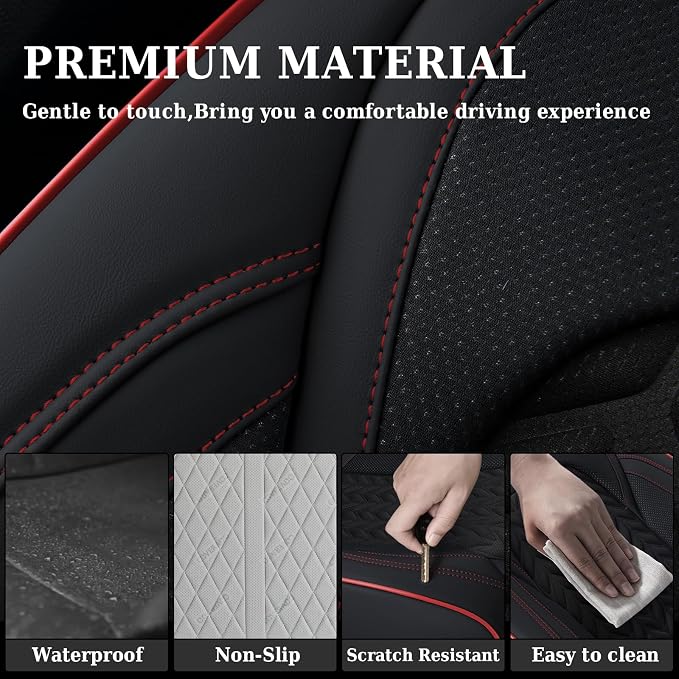 Coverado Front Seat Cover, Car Seat Cover Winter, 2PCS Car Seat Protector, Seat Covers for Cars, Breathable Faux Leather Car Seat Cushion, Car Seat Protector, Black Car Seat Covers fit Most Vehicles - Image 4