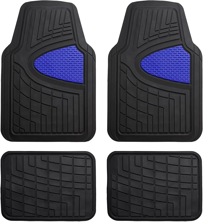 FH Group Automotive Floor Mats - Heavy-Duty Rubber Floor Mats for Cars, Universal Fit Full Set, Climaproof Floor Mats, Trimmable Floor Mats for Most Sedan, SUV, Truck Floor Mats Blue by FHGroup