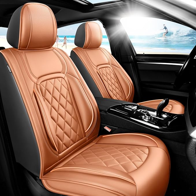 Fit RAV4 Premium Leather Car Seat Covers for Toyota RAV4 2007-2025 2026 - Waterproof，Breathable，All-Weather Seat Cushion Protecto & Airbag Compatible, Full Set Brown by Unknown