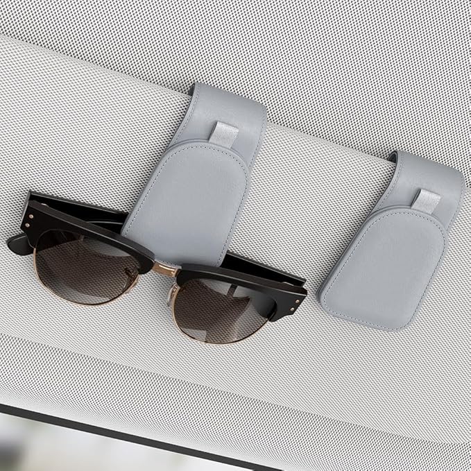 Sotfamily Magnetic Sunglass Holder for Car Visor, 2 Packs, Faux Leather | Strong Magnetism, for Most Car Visors, No Marks on Visor, Gift-Ready Packaging, Sunglass Organizer, Car Accessories for Men by Sotfamily