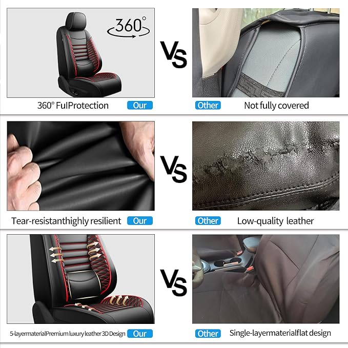 Car Seat Covers Compatible with Nissan Murano 2011-2026 S SL SV LE SE Platinum. Waterproof & Breathable Leather.Compatible with Airbag.All-Weather Seat Cushion Protector(2 Front/Black+Red) - Image 7